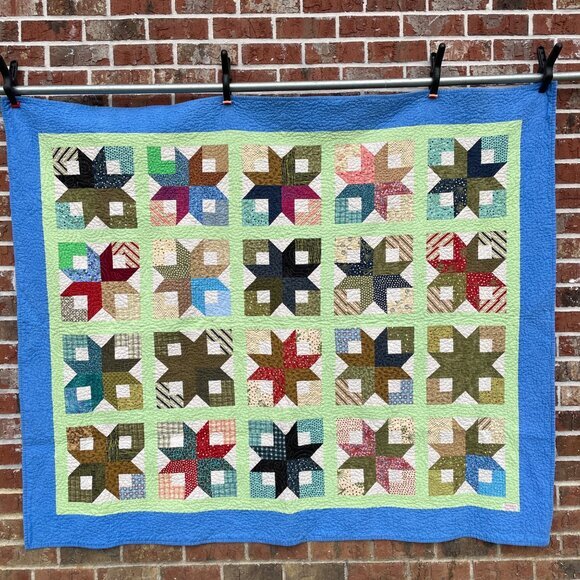 Boxy Stars Throw Quilt Floral Calico Geometric Squares 70" x 59" - Picture 10 of 13